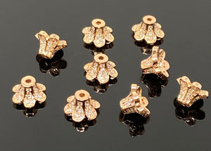 Rose Gold CZ Micro Pave Bead Caps, Wholesale Flower Bead Caps, Crown Bead Caps, Jewelry Findings for Jewelry Making , 1 Pc