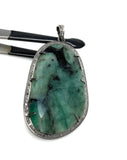Rare Emerald Diamond Pendant, Natural Emerald Sterling Silver Pendant, May Birthstone Pendant, Large Diamond Pendant, 2.5”x 1.30”