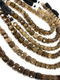 Natural Smoky Quartz Gemstone Beads, 3 D Cube Box Beads, Jewelry Supplies, Wholesale Bulk Beads, 8” Strand