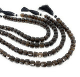 Natural Smoky Quartz Gemstone Beads, 3 D Cube Box Beads, Jewelry Supplies, Wholesale Bulk Beads, 7mm - 8mm, 8” Strand