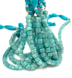 Peruvian Blue Amazonite Gemstone Beads, 3D Cube Box Beads, Jewelry Supplies, Wholesale Bulk Beads, 6-8mm, 8" Strand