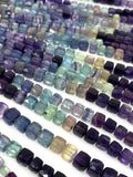 Natural Multi Fluorite Gemstone Beads, Jewelry Supplies, Wholesale Bulk Beads, 3D Cube Box Beads, 8” Strand