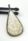 Mother of Pearl Pave Diamond Pendant, Natural Gemstone Pendant, Nacre Pendant, Sterling Silver Jewelry Gifts for Her, 2.5”x1.25”