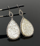 Mother of Pearl Pave Diamond Earrings, Natural Gemstone Nacre Earrings, Sterling Silver Jewelry Gifts for Her, 2.5”x1”
