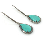 Natural Sleeping Beauty Turquoise Earrings, Pave Diamond Earrings, Sterling Silver Gemstone Earrings, Robin Egg Turquoise Earring, 2”x0.55”