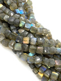 Natural Labradorite Gemstone Beads, Labradorite 3D Cube Box Beads, Wholesale Bulk Beads, 6mm - 8m, 9.75” Strand