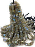 Natural Labradorite Gemstone Beads, Labradorite 3D Cube Box Beads, Wholesale Bulk Beads, 6mm - 8m, 9.75” Strand