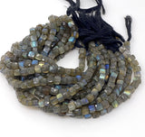 Natural Labradorite Gemstone Beads, Labradorite 3D Cube Box Beads, Wholesale Bulk Beads, 6mm - 8m, 9.75” Strand