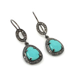 Natural Sleeping Beauty Turquoise Earrings, Pave Diamond Earrings, Sterling Silver Gemstone Earrings, Robin Egg Turquoise, 1.60”x 0.50”