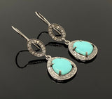 Natural Sleeping Beauty Turquoise Earrings, Pave Diamond Earrings, Sterling Silver Gemstone Earrings, Robin Egg Turquoise, 1.60”x 0.50”