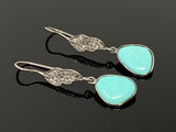 Natural Sleeping Beauty Turquoise Earrings, Pave Diamond Earrings, Victorian Gemstone Earrings, Robin Egg Turquoise, 1.65” x 0.50”