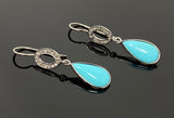 Natural Sleeping Beauty Turquoise Earrings, Pave Diamond Earrings, Victorian Gemstone Earrings, Robin Egg Turquoise, 1.60” x 0.35”