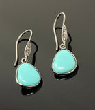 Natural Sleeping Beauty Turquoise Earrings, Pave Diamond Earrings, Victorian Gemstone Earrings, Robin Egg Turquoise, 1.35” x 0.45”
