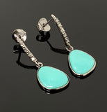 Natural Sleeping Beauty Turquoise Earrings, Pave Diamond Earrings, Victorian Gemstone Earrings, Robin Egg Turquoise, 1.20” x 0.45”