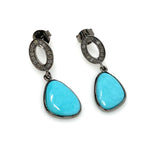 Natural Sleeping Beauty Turquoise Earrings, Pave Diamond Earrings, Victorian Gemstone Earrings, Robin Egg Turquoise, 1.15” x 0.50”