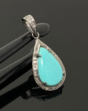 Turquoise Pave Diamond Pendant, Genuine Sleeping Beauty Turquoise Pendant, Gemstone Pendant, 1.35” x 0.60”