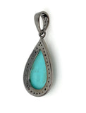 Turquoise Pave Diamond Pendant, Genuine Sleeping Beauty Turquoise Pendant, Gemstone Pendant, 1.35” x 0.60”