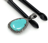 Turquoise Pave Diamond Pendant, Genuine Sleeping Beauty Turquoise Pendant, Victorian Gemstone Pendant, 1.20” x 0.60”