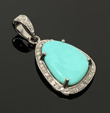 Turquoise Pave Diamond Pendant, Genuine Sleeping Beauty Turquoise Pendant, Victorian Gemstone Pendant, 1.20” x 0.60”