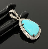 Turquoise Pave Diamond Pendant, Genuine Sleeping Beauty Robin Egg Turquoise Pendant, Victorian Gemstone Pendant, 1.15” x 0.60”