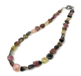 17.25” Natural Tourmaline Necklace with Pave Diamond Clasp, Bi Color Tourmaline Nugget Necklace, Gifts for Her