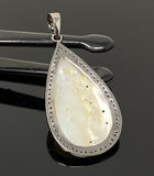 Mother of Pearl Pave Diamond Pendant, Natural Gemstone Pendant, Nacre Pendant, Sterling Silver Jewelry Gifts for Her, 1.85”x1”
