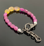 Natural Pink and Yellow Sapphire Gemstone Bracelet, Pave Diamond Adjustable Bracelet, Sapphire Jewelry, September Birthstone Jewelry