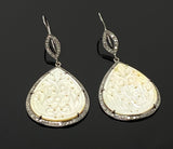 Mother of Pearl Pave Diamond Earrings, Natural Gemstone Nacre Earrings, Sterling Silver Jewelry Gifts for Her, 2.65”x1.25”