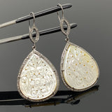 Mother of Pearl Pave Diamond Earrings, Natural Gemstone Nacre Earrings, Sterling Silver Jewelry Gifts for Her, 2.65”x1.25”