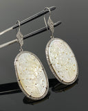 Mother of Pearl Pave Diamond Earrings, Natural Gemstone Nacre Earrings, Sterling Silver Jewelry Gifts for Her, 2.85”x1”