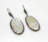 Mother of Pearl Pave Diamond Earrings, Natural Gemstone Nacre Earrings, Sterling Silver Jewelry Gifts for Her, 2.85”x1”