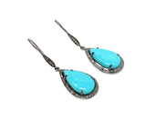 Natural Sleeping Beauty Turquoise Earrings, Pave Diamond Earrings, Sterling Silver Gemstone Earrings, Robin Egg Turquoise Earring, 2”x0.65”