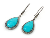 Natural Sleeping Beauty Turquoise Earrings, Pave Diamond Earrings, Sterling Silver Gemstone Earrings, Robin Egg Turquoise Earring, 2”x0.65”
