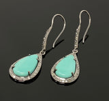 Natural Sleeping Beauty Turquoise Earrings, Pave Diamond Earrings, Sterling Silver Gemstone Earrings, Robin Egg Turquoise Earring, 2”x0.55”