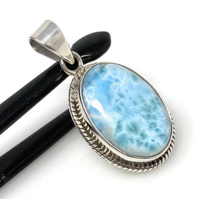 Natural Larimar Gemstone Pendant, Bohemian Jewelry, Sterling Silver Pendant, Gifts for Her, 1.55” x 0.80”