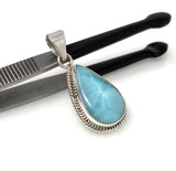 Larimar Pendant, Gemstone Pendant, Bohemian Jewelry, Sterling Silver Pendant, Natural Gemstone Pendant, 1.55” x 0.75”