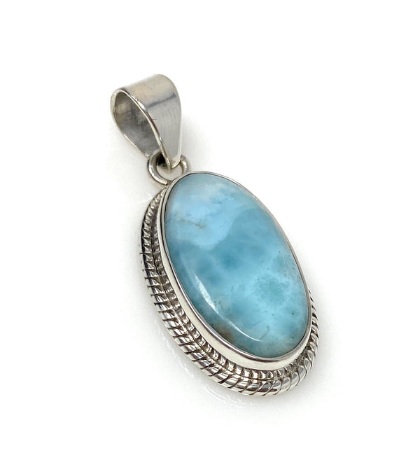 Natural Larimar Gemstone Pendant, Bohemian Jewelry, Sterling Silver Pendant, Gifts for Her, 1.60” x 0.70”