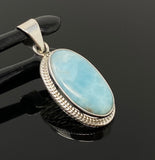 Natural Larimar Gemstone Pendant, Bohemian Jewelry, Sterling Silver Pendant, Gifts for Her, 1.60” x 0.70”