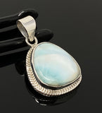 Natural Larimar Gemstone Pendant, Bohemian Jewelry, Sterling Silver Pendant, Gifts for Her, 1.50” x 0.85”