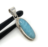 Natural Larimar Gemstone Pendant, Bohemian Jewelry, Sterling Silver Pendant, Gifts for Her, 1.65” x 0.55”