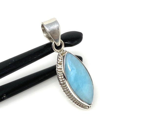 Natural Larimar Gemstone Pendant, Bohemian Jewelry, Sterling Silver Pendant, Gifts for Her, 1.45” x 0.50”