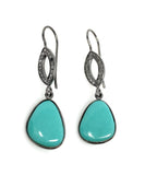 Natural Sleeping Beauty Turquoise Earrings, Pave Diamond Earrings, Victorian Gemstone Earrings, Robin Egg Turquoise, 1.65” x 1.50”