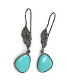 Natural Sleeping Beauty Turquoise Earrings, Pave Diamond Earrings, Victorian Gemstone Earrings, Robin Egg Turquoise, 1.65” x 0.50”