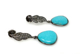 Natural Sleeping Beauty Turquoise Earrings, Pave Diamond Earrings, Victorian Gemstone Earrings, Robin Egg Turquoise, 1.35” x 0.50”
