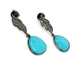 Natural Sleeping Beauty Turquoise Earrings, Pave Diamond Earrings, Victorian Gemstone Earrings, Robin Egg Turquoise, 1.35” x 0.50”