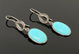 Natural Sleeping Beauty Turquoise Earrings, Pave Diamond Earrings, Victorian Gemstone Earrings, Robin Egg Turquoise, 1.55” x 0.30”