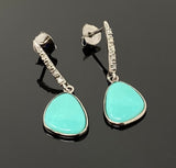 Natural Sleeping Beauty Turquoise Earrings, Pave Diamond Earrings, Victorian Gemstone Earrings, Robin Egg Turquoise, 1.20” x 0.45”