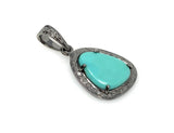 Turquoise Pave Diamond Pendant, Genuine Sleeping Beauty Robin Egg Turquoise Pendant, Victorian Gemstone Pendant, 1.15” x 0.60”