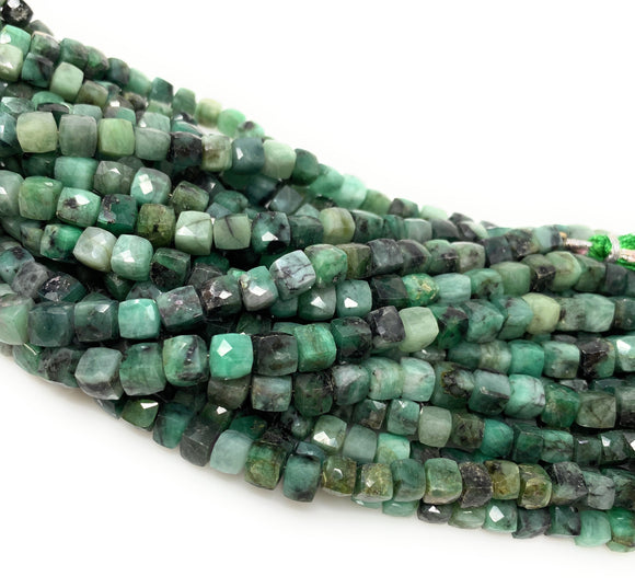 Natural Emerald Gemstone Beads, Bulk Wholesale Beads, Emerald 3D Cube Box Beads, AAA Grade, Jewelry Supplies, 8”strand