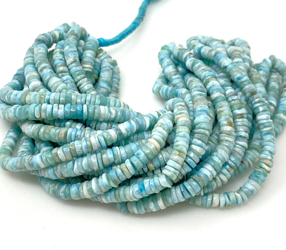 16” Natural Larimar Heishi Beads, Larimar Gemstone Beads, Bulk Wholesale Beads, Tyre Beads AAA Grade